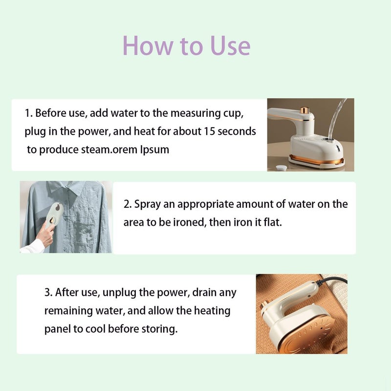 Movued Sakerplus Steam Iron, Saker Portable Steamer for Clothes,Continuous Steam & Dry Ironing,2-In-1 Steamer and Iron,for Home & Travel Use (White) - Image 3